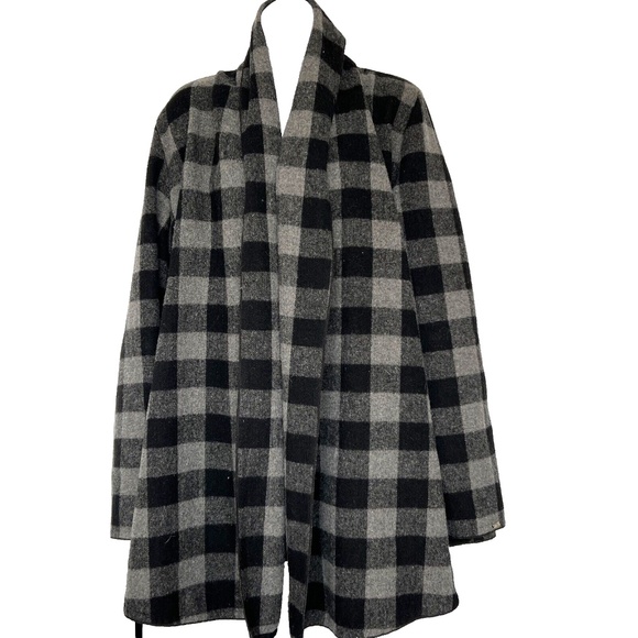 DEX Jacket Size L Womens Grey Black Buffalo Check Plaid Wool Blend Shawl Collar - Picture 1 of 5